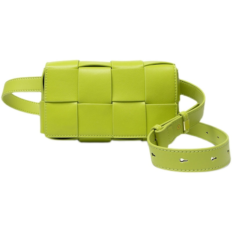 Avocado Green Lattice Woven Chest Bag Diagonal