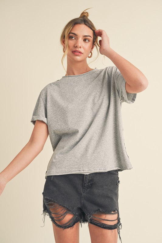 Aemi + Co Exposed Seam Round Neck Short Sleeve T-Shirt