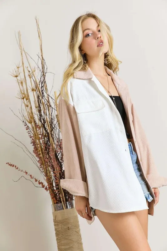 ADORA  Color Block Corduroy Shacket