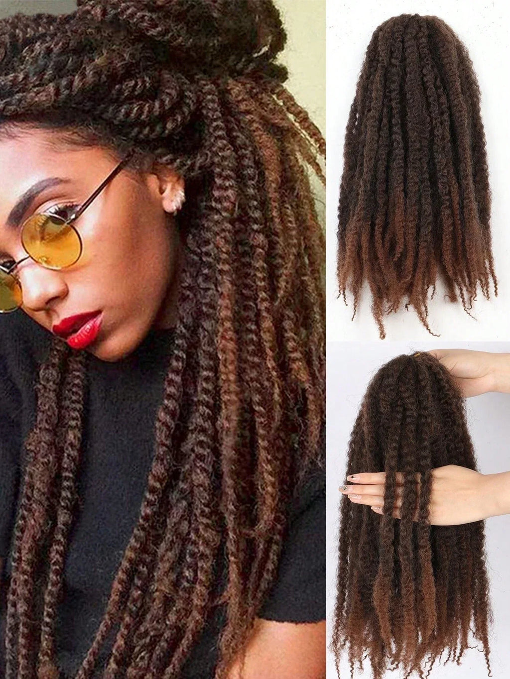18" Marley Hair for Braids | Afro Kinky Ombre Braiding Hair | Kanekalon Extensions | 30 Strands/Pack