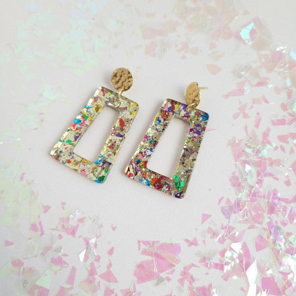 Avery Trapezoid Earrings in Unicorn Confetti Glitter