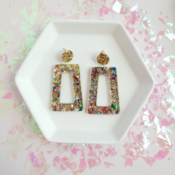 Avery Trapezoid Earrings in Unicorn Confetti Glitter