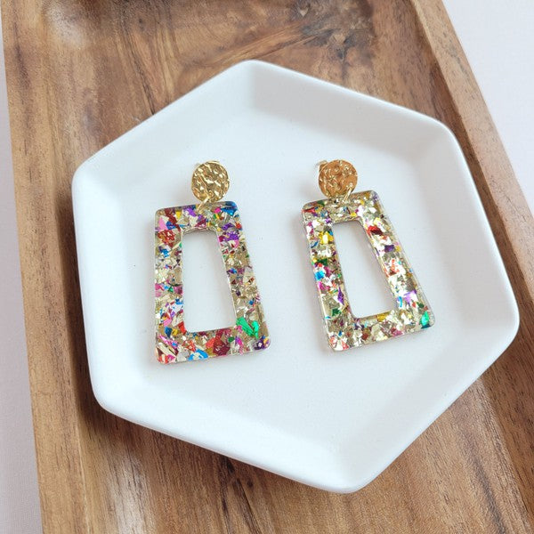 Avery Trapezoid Earrings in Unicorn Confetti Glitter