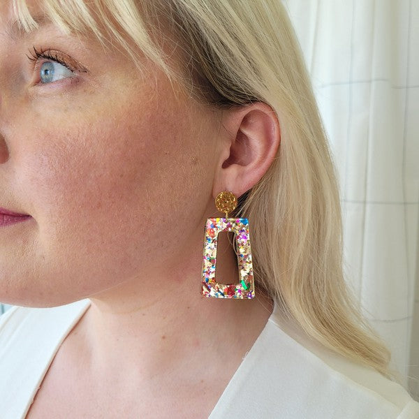 Avery Trapezoid Earrings in Unicorn Confetti Glitter