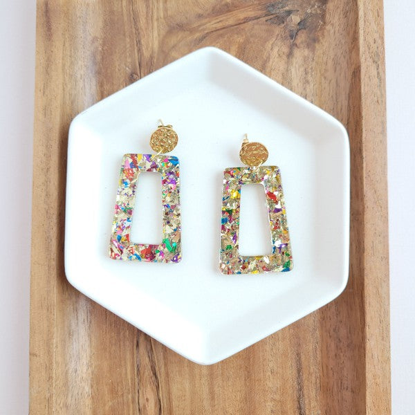 Avery Trapezoid Earrings in Unicorn Confetti Glitter