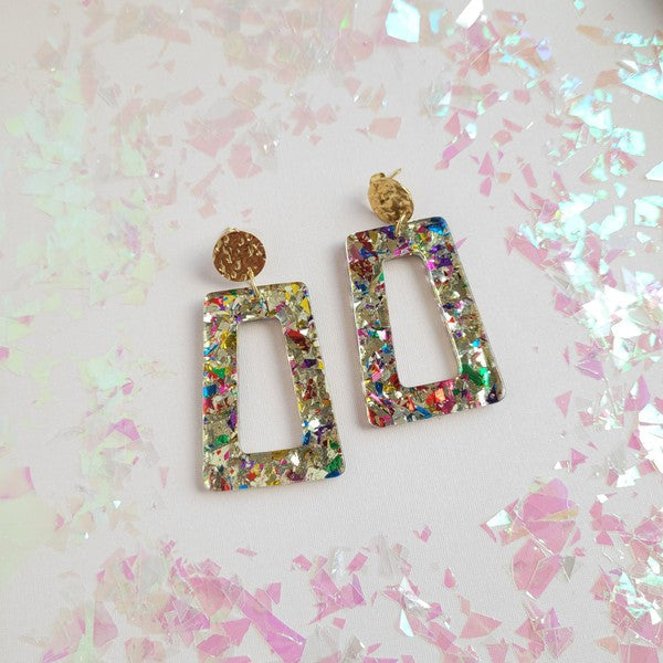 Avery Trapezoid Earrings in Unicorn Confetti Glitter