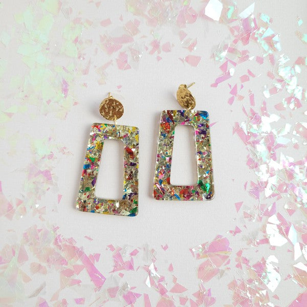 Avery Trapezoid Earrings in Unicorn Confetti Glitter