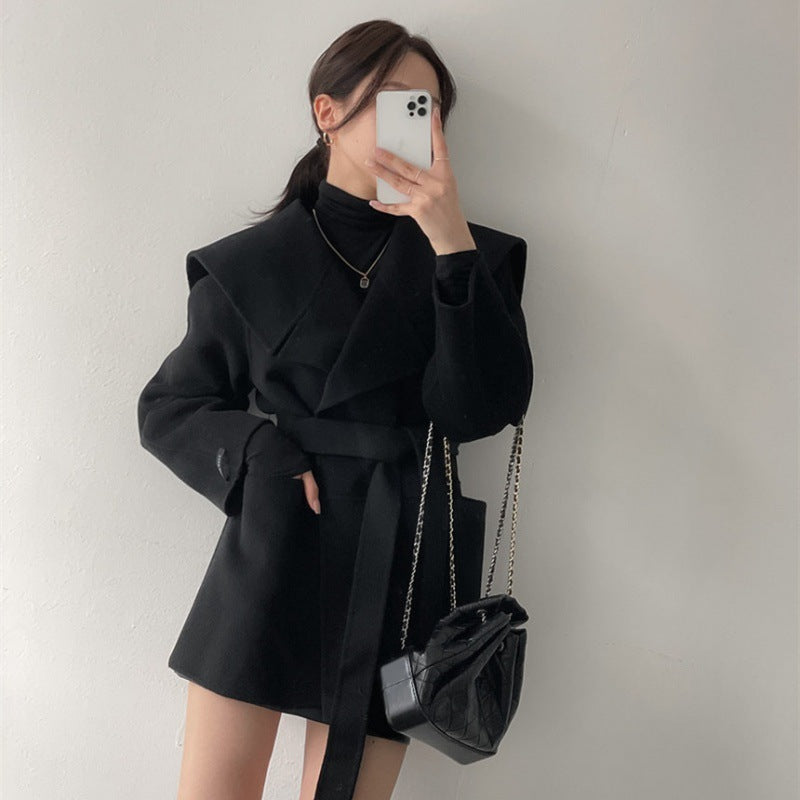 Autumn And Winter Elegant Lapel Lace-up Woolen Coat Woolen Coat Women