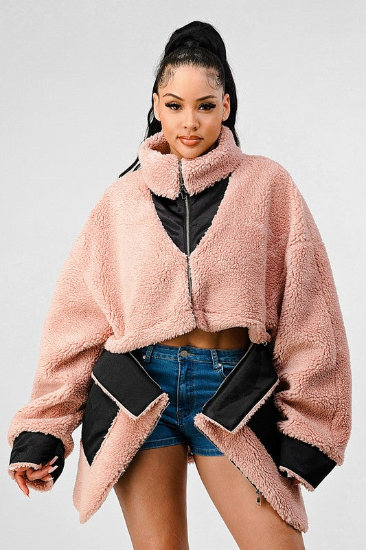 Athina Oversized Sherpa With Contrast Jacket