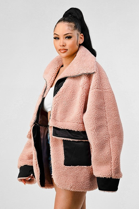 Athina Oversized Sherpa With Contrast Jacket