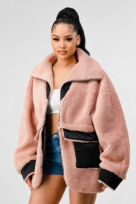 Athina Oversized Sherpa With Contrast Jacket