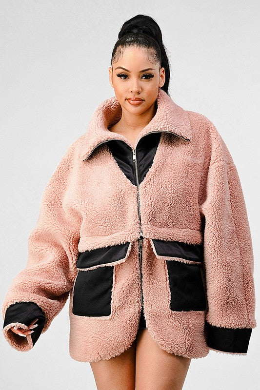 Athina Oversized Sherpa With Contrast Jacket