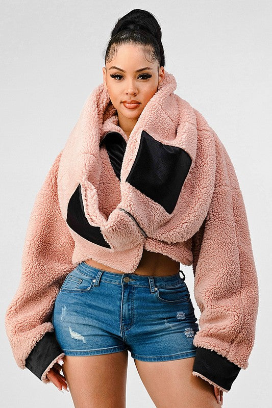 Athina Oversized Sherpa With Contrast Jacket
