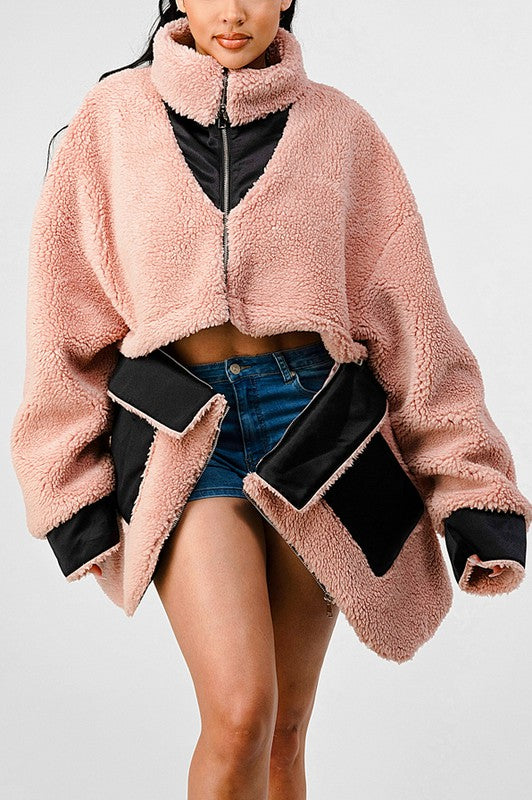 Athina Oversized Sherpa With Contrast Jacket