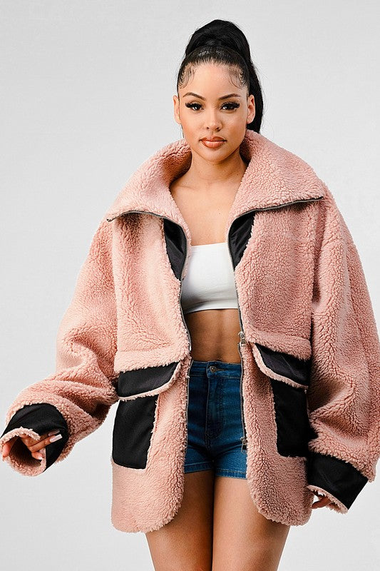 Athina Oversized Sherpa With Contrast Jacket