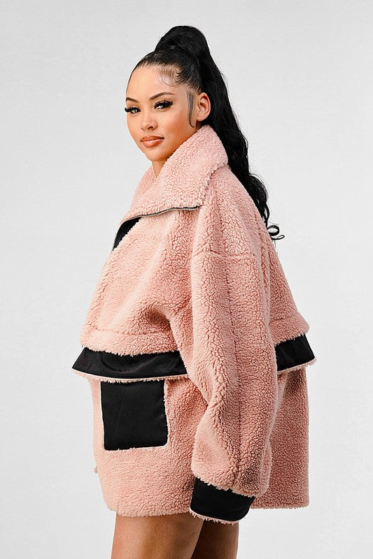 Athina Oversized Sherpa With Contrast Jacket