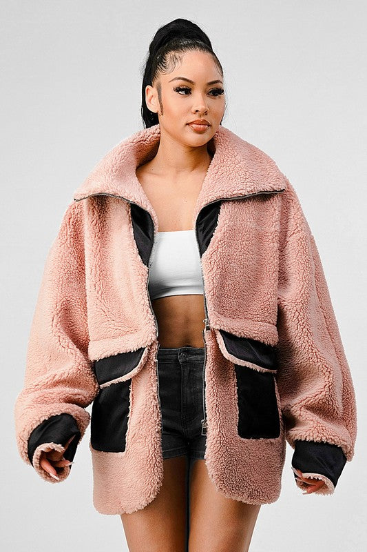 Athina Oversized Sherpa With Contrast Jacket