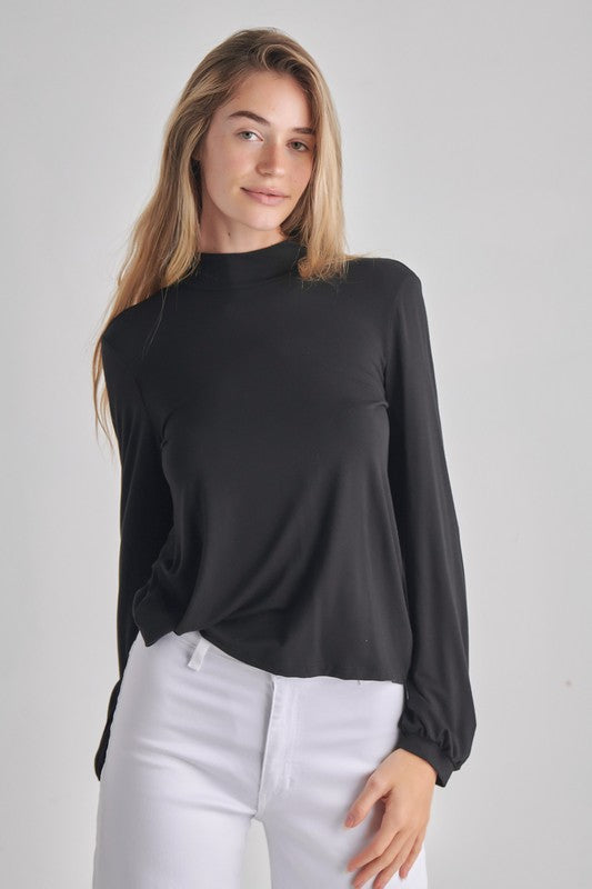 Backless Cowl Twist Back Long Bubble Sleeve Top