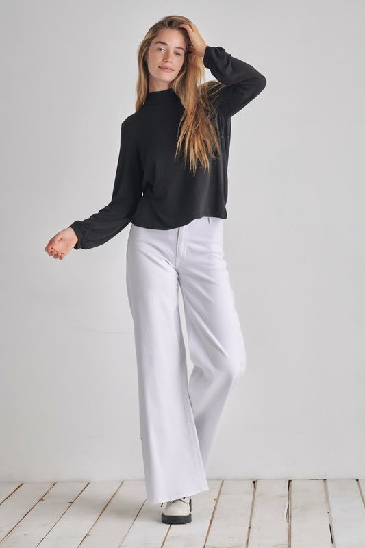 Backless Cowl Twist Back Long Bubble Sleeve Top