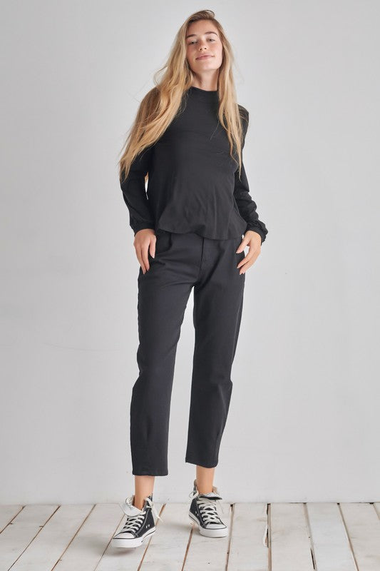 Backless Cowl Twist Back Long Bubble Sleeve Top