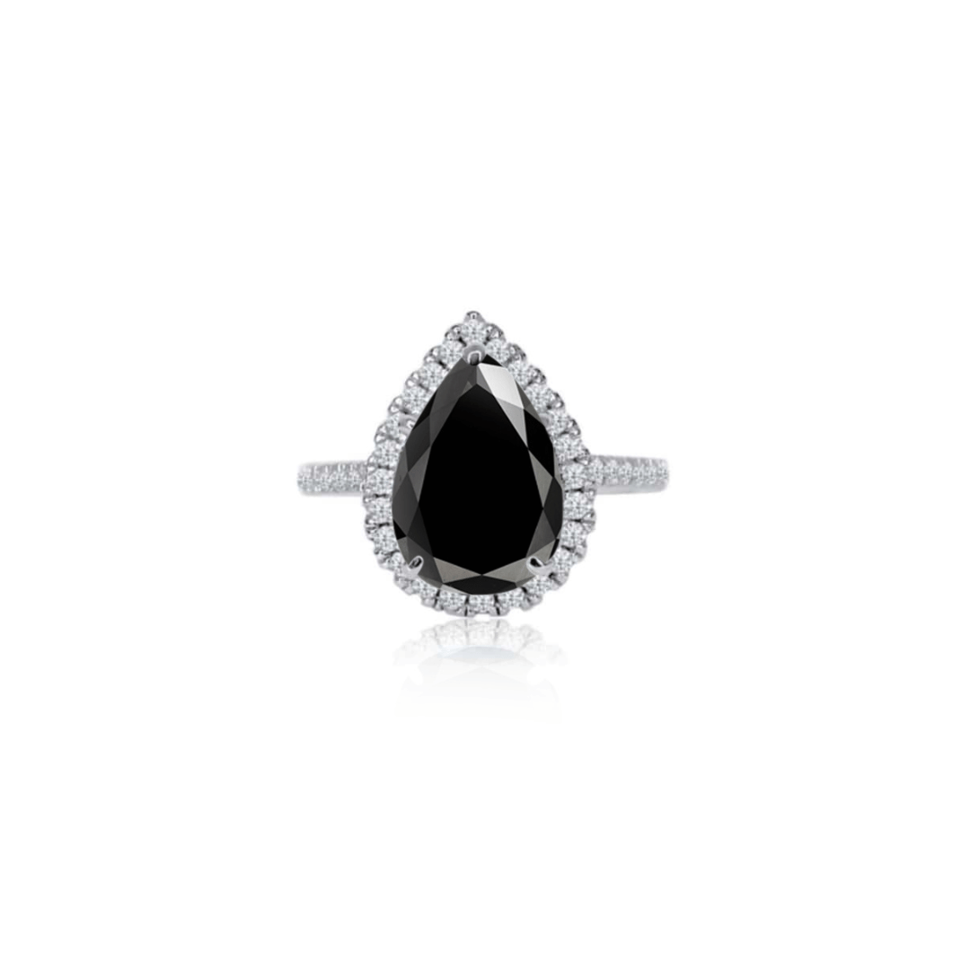 2.0ct Pear Cut Black Moissanite Halo Engagement Ring