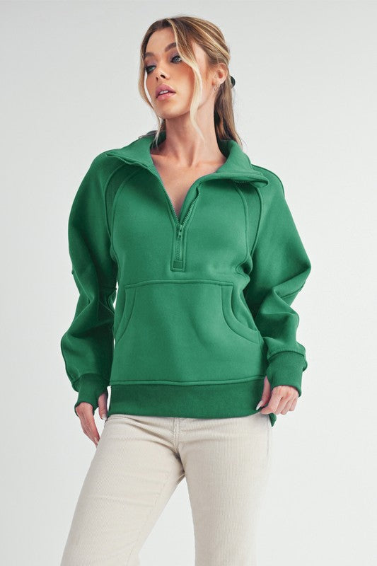 Aemi + Co Half Zip Raglan Sleeve Sweatshirt with Kangaroo Pocket