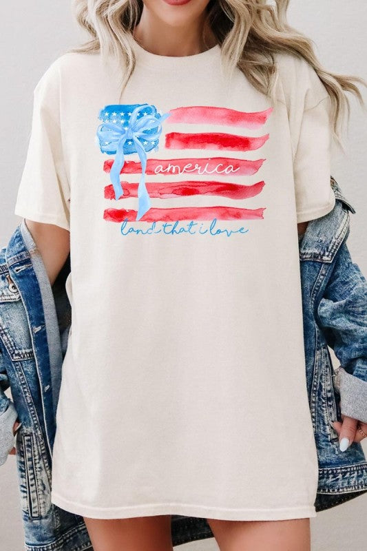 American Flag Bow Graphic Plus Heavy Cotton Tee