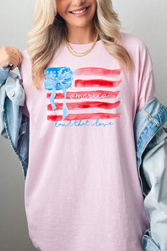 American Flag Bow Graphic Plus Heavy Cotton Tee