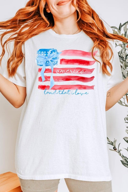 American Flag Bow Graphic Plus Heavy Cotton Tee
