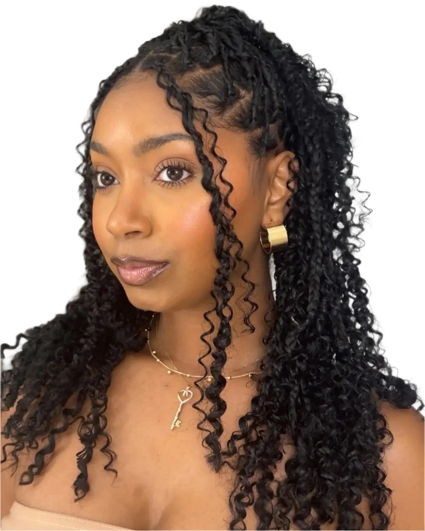 2" Boho Knotless Braided Bob Wig | 360 Full Lace Curly Ends | Goddess Box Braids | Pre-Plucked Baby Hair