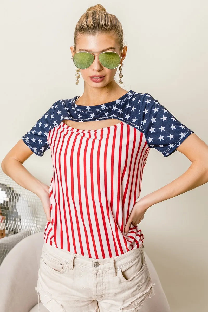 American Flag Theme Front Cut Out Top