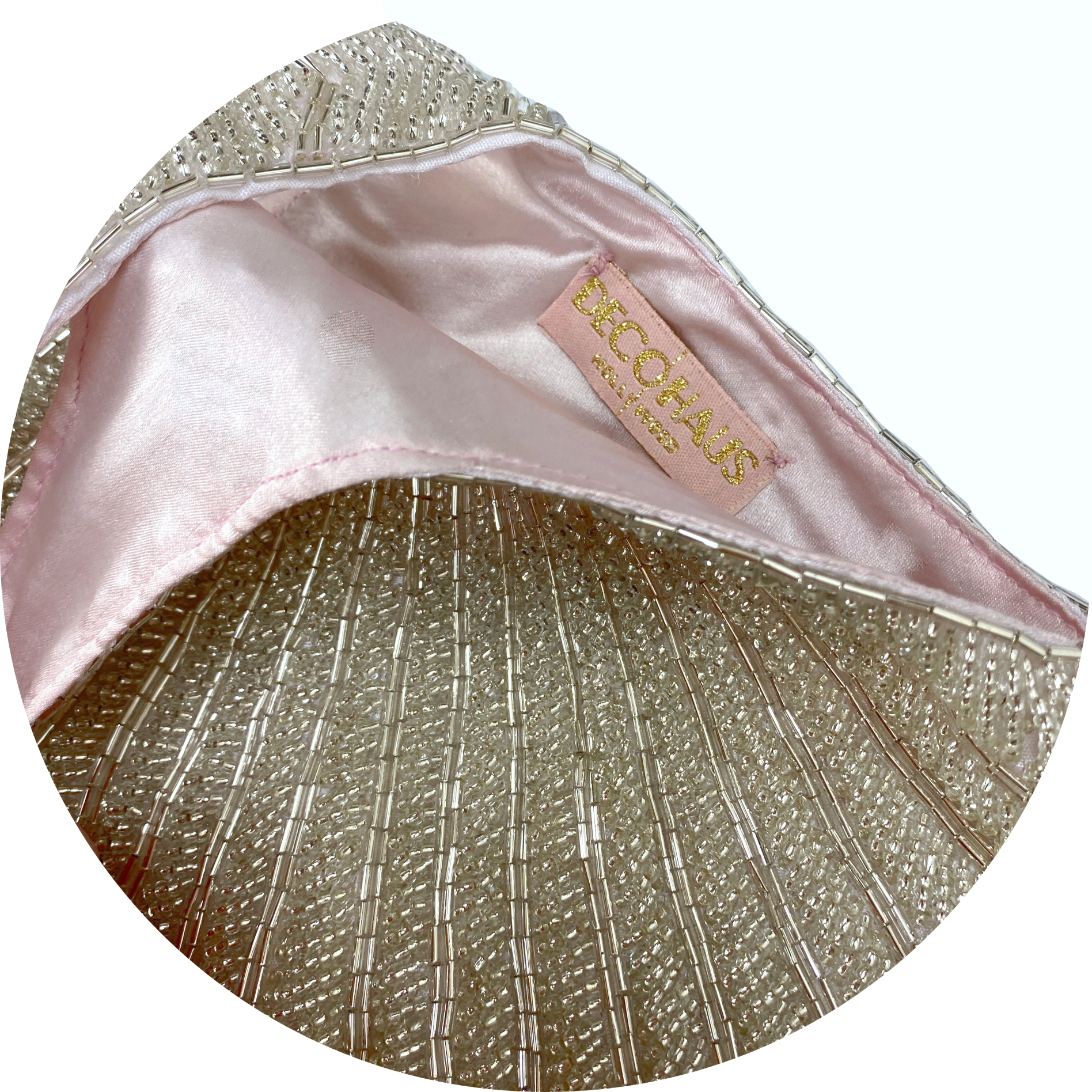 1920's Hand Beaded Deco Fan Wristlet Evening Tote - Large - Glamour Silver