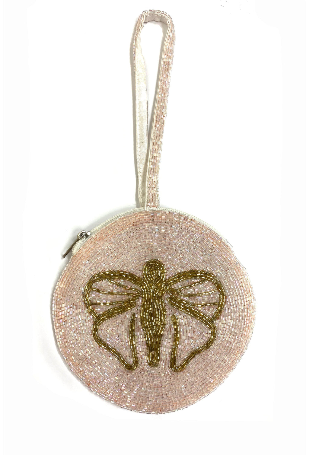 1920's Hand Beaded Wristlet Evening Purse - Deco Haus Logo - Champagne Pink