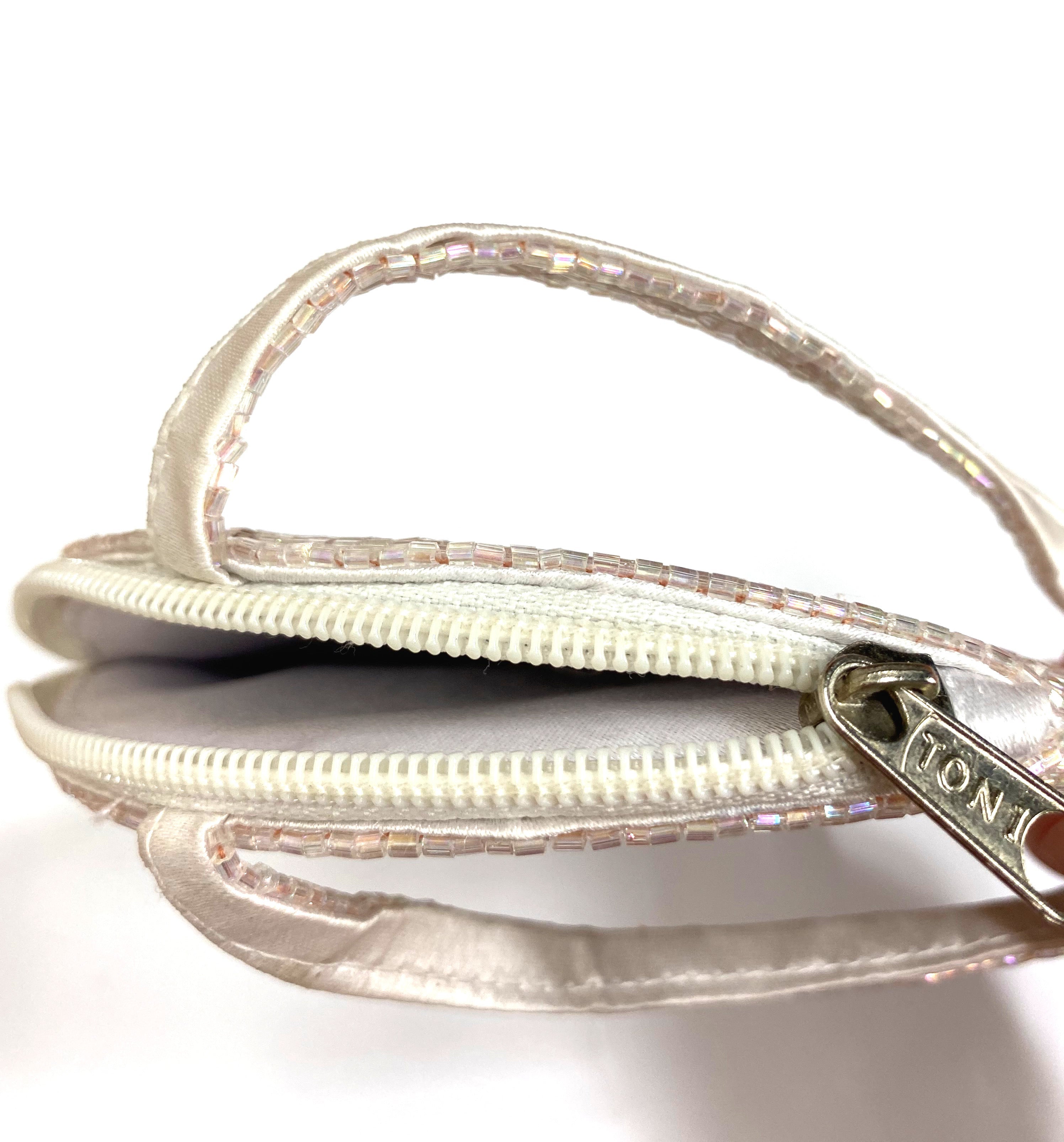 1920's Hand Beaded Wristlet Evening Purse - Deco Haus Logo - Champagne Pink