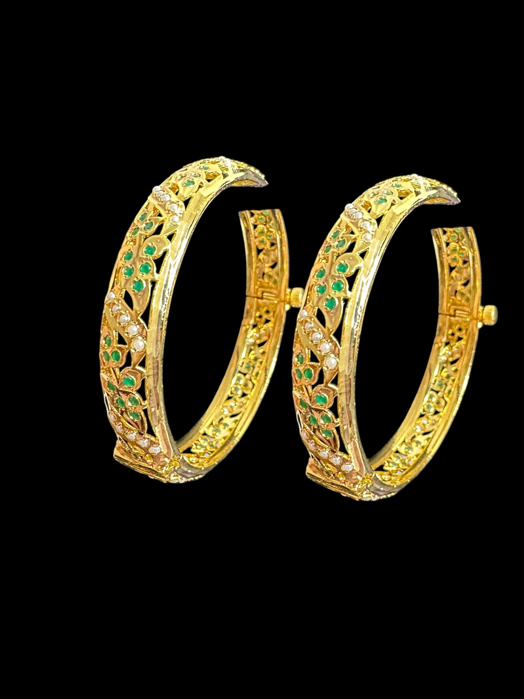 B309 Jadau  bangles ( Emerald pearls    ) ( READY TO SHIP)