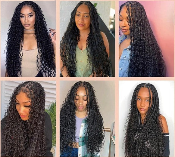 32" Boho Knotless Braided Wig | Bohemian Box Braids | Lace Front Wig with Baby Hair | Synthetic Hair