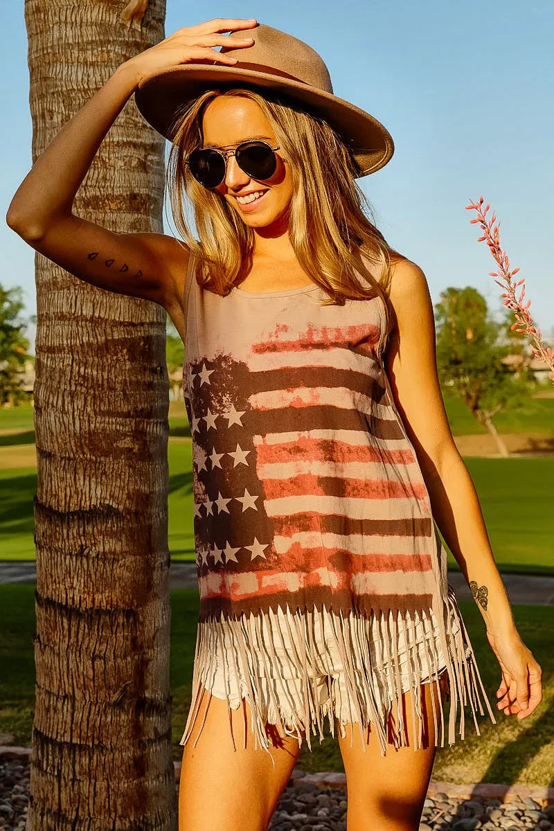American Flag Print Knit Sleeveless Top