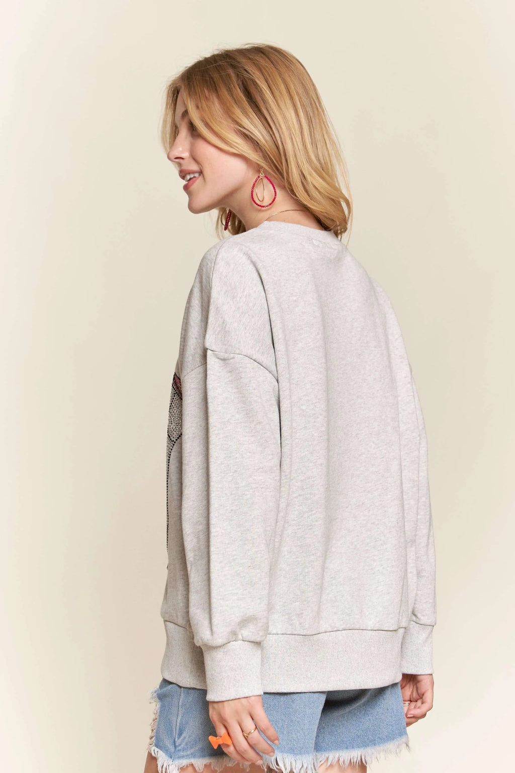 ADORA Rhinestone Accent Casual Sweatshirt