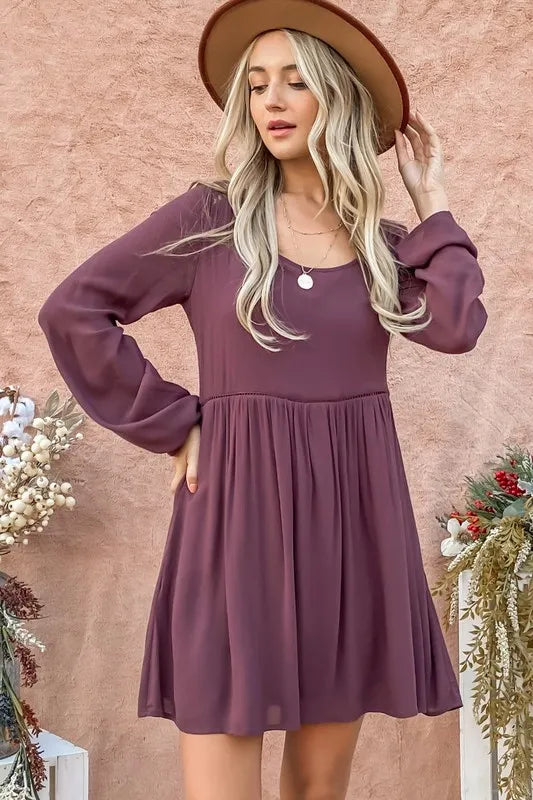 And The Why Back Lace Button Down Detail Bell Sleeve Dress