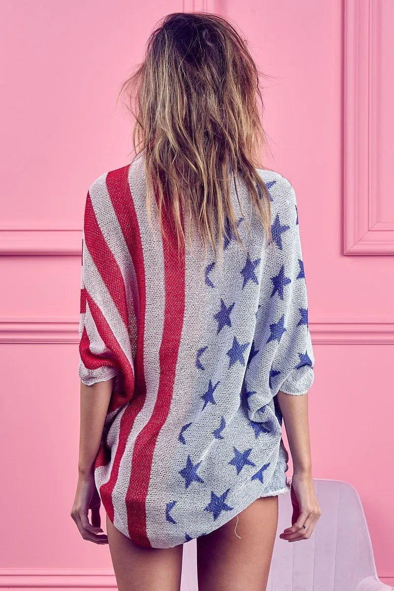 American Flag Theme Cocoon Knit Cardigan
