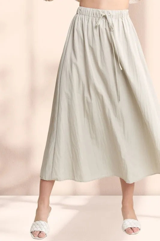 ADORA Drawstring Waist Crinkle Maxi Skirt