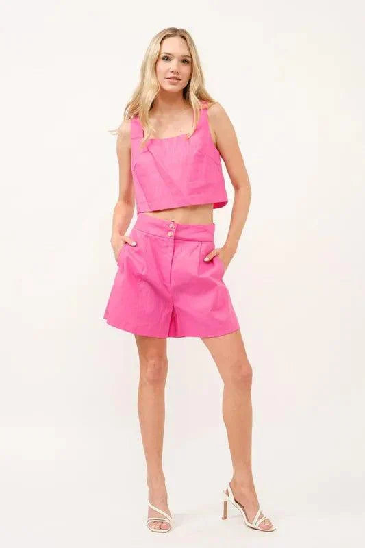 And The Why High Waist Wide Leg Mid Length Shorts