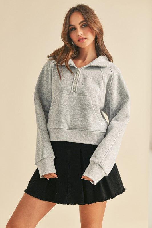 Aemi + Co Half Zip Raglan Sleeve Hoodie with Kangaroo Pocket