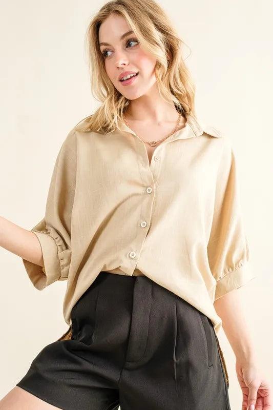 And The Why Oversized Linen Button Down Shirts Top