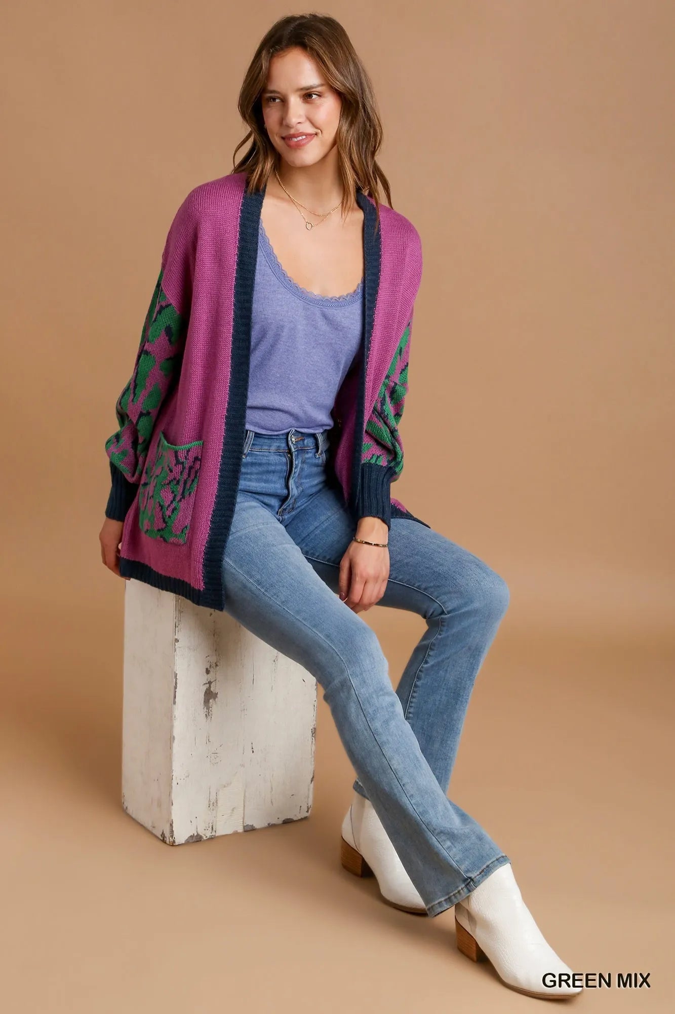 Animal Print Open Front Sweater Cardigan