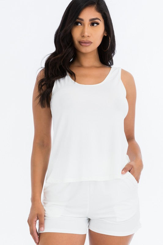 Basic Comfy Tank Top & mini casual Shorts Set