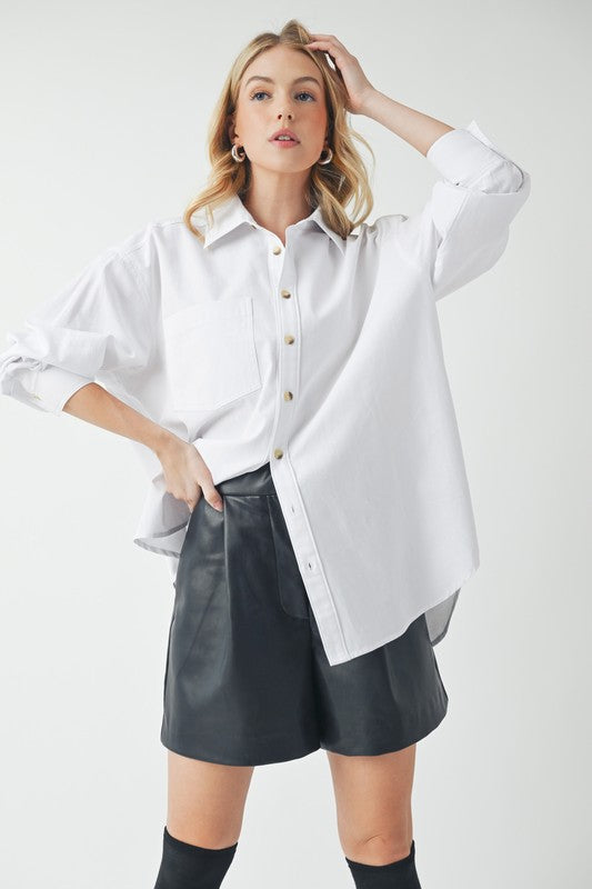 Aemi + Co High-Low Collared Neck Drop Shoulder Shirt