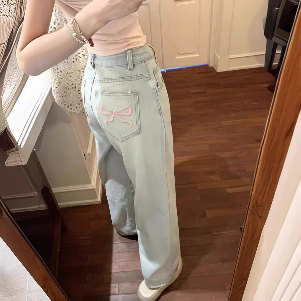 Ballet Embroidery Light Blue Wide-leg Jeans