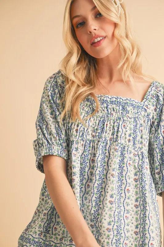 Aemi+Co Floral Short Sleeve Babydoll Top