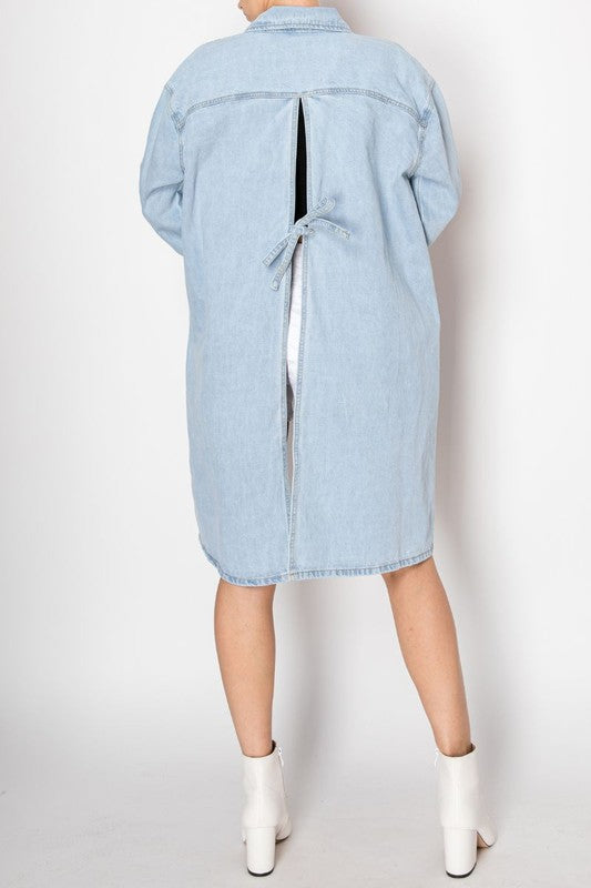 Back Tie Slit Denim Jacket Light Wash